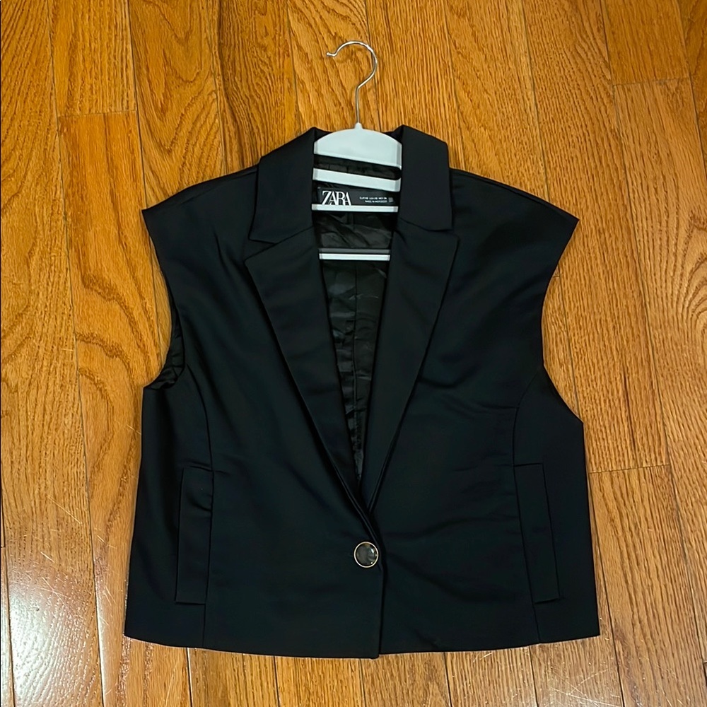 Zara Black Sleeveless Blazer Vest XS